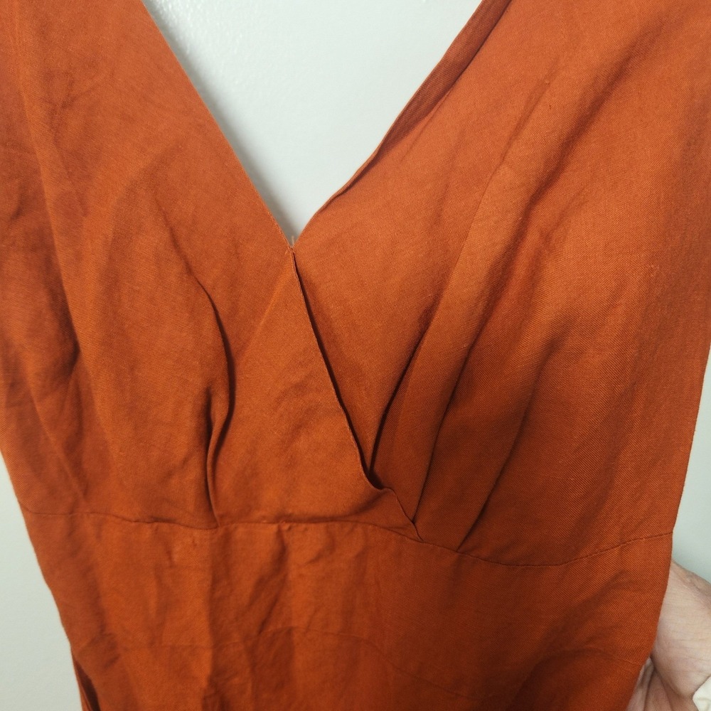 Ashley Stewart Sz 22 Linen Rayon Burnt Orange Midi Dress‎ Sleeveless Milkmaid - Picture 2 of 11